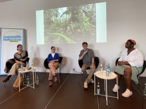 v.l.n.r.: Elisabeth Weydt, Astrid Lorenzen, Christian Wimberger und Mimi Harder. Foto: Fair Trade Stadt Hamburg